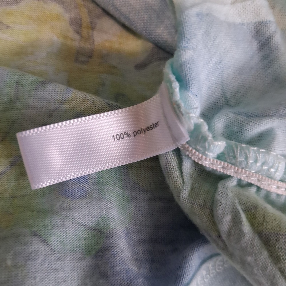 Fashion Bug Floral Rhinestone Tunic Top Blue Green Drawstring Ruched Small - Picture 7 of 11